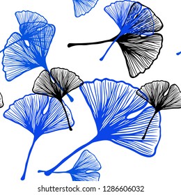 Dark BLUE vector seamless elegant template with leaves. Colorful illustration in doodle style with leaves. Template for business cards, websites.