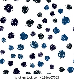 Dark BLUE vector seamless elegant wallpaper with leaves. New colorful illustration in doodle style with leaves. Template for business cards, websites.