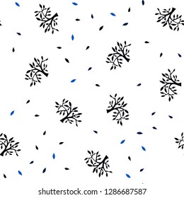 Dark BLUE vector seamless elegant background with leaves, branches. An elegant bright illustration with leaves and branches. Template for business cards, websites.