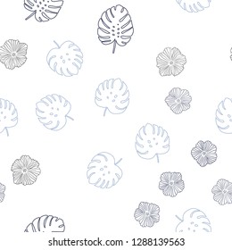 Dark BLUE vector seamless elegant pattern with flowers, leaves. Colorful abstract illustration with leaves in doodle style. Pattern for design of fabric, wallpapers.