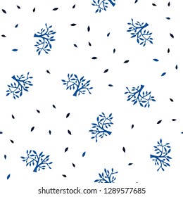 Dark BLUE vector seamless elegant pattern with leaves, branches. Brand new colored illustration with leaves and branches. Template for business cards, websites.