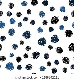 Dark BLUE vector seamless elegant background with leaves. A vague abstract illustration with leaves in doodles style. Pattern for design of fabric, wallpapers.