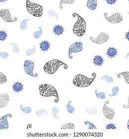 Dark BLUE vector seamless elegant wallpaper with leaves and flowers. Leaves, flowers in natural style on white background. Texture for window blinds, curtains.