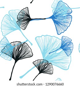 Dark BLUE vector seamless elegant background with leaves. leaves on blurred abstract background with gradient. Pattern for design of fabric, wallpapers.