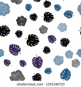 Dark BLUE vector seamless elegant template with flowers, leaves. Modern abstract illustration with leaves and flowers. Texture for window blinds, curtains.