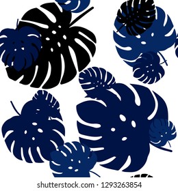 Dark BLUE vector seamless elegant template with leaves. Glitter abstract illustration with doodles and leaves. Pattern for design of fabric, wallpapers.
