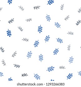 Dark BLUE vector seamless elegant template with leaves. Sketchy doodles with leaves on blurred background. Template for business cards, websites.