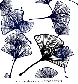 Dark BLUE vector seamless elegant template with leaves. Sketchy doodles with leaves on blurred background. Pattern for design of fabric, wallpapers.