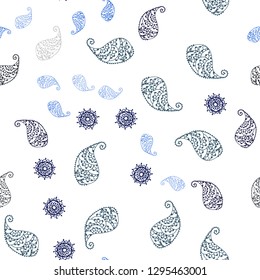 Dark BLUE vector seamless elegant pattern with leaves and flowers. Creative illustration in blurred style with leaves, flowers. Design for wallpaper, fabric makers.