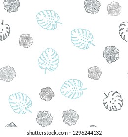 Dark BLUE vector seamless elegant pattern with flowers, leaves. Abstract illustration with leaves, flowers in doodles style. Design for wallpaper, fabric makers.