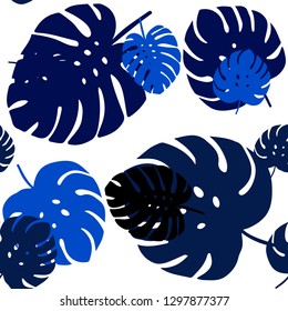 Dark BLUE vector seamless elegant wallpaper with leaves. leaves on elegant natural pattern with gradient. Pattern for design of fabric, wallpapers.