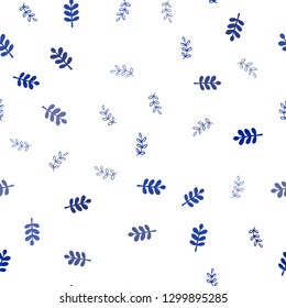 Dark BLUE vector seamless elegant template with leaves. A vague abstract illustration with leaves in doodles style. Texture for window blinds, curtains.