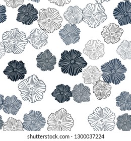 Dark BLUE vector seamless elegant wallpaper with flowers. Shining colored illustration with flowers. Design for textile, fabric, wallpapers.