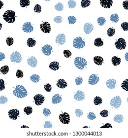Dark BLUE vector seamless elegant pattern with leaves. Glitter abstract illustration with doodles and leaves. Pattern for design of fabric, wallpapers.