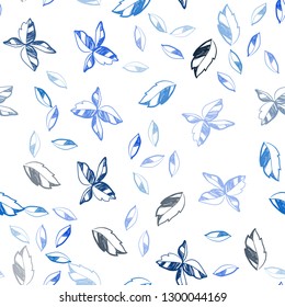 Dark BLUE vector seamless elegant pattern with leaves. New colorful illustration in doodle style with leaves. Template for business cards, websites.