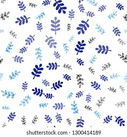 Dark BLUE vector seamless elegant wallpaper with leaves, branches. An elegant bright illustration with leaves and branches. Texture for window blinds, curtains.
