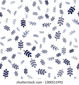 Dark BLUE vector seamless elegant background with leaves, branches. Shining colored illustration with leaves and branches. Texture for window blinds, curtains.
