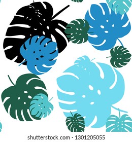 Dark BLUE vector seamless elegant pattern with leaves. Decorative illustration with doodles on abstract template. Pattern for trendy fabric, wallpapers.