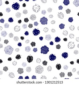 Dark BLUE vector seamless elegant wallpaper with leaves, flowers. Colorful illustration in doodle style with leaves, flowers. Design for wallpaper, fabric makers.