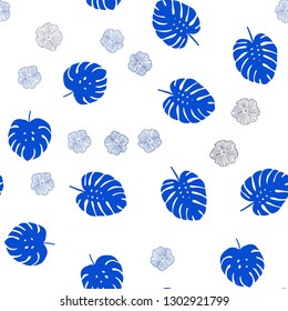 Dark BLUE vector seamless elegant pattern with flowers, leaves. Decorative design in Indian style on white background. Texture for window blinds, curtains.