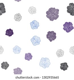 Dark BLUE vector seamless elegant wallpaper with flowers. Sketchy doodle flowers on white background. Texture for window blinds, curtains.