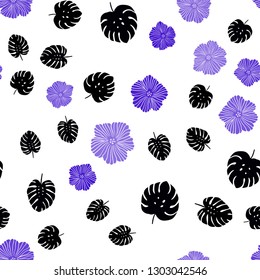 Dark BLUE vector seamless elegant background with flowers, leaves. Leaves, flowers in natural style on white background. Pattern for design of fabric, wallpapers.