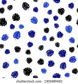 Dark BLUE vector seamless elegant background with leaves. An elegant bright illustration with leaves in Natural style. Texture for window blinds, curtains.