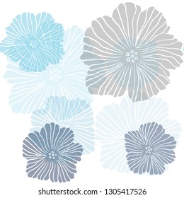 Dark BLUE vector seamless elegant pattern with flowers. Doodle illustration of flowers in Origami style. Design for wallpaper, fabric makers.