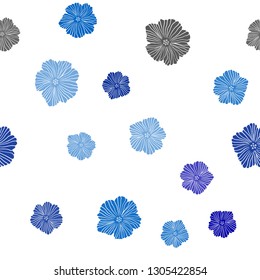 Dark BLUE vector seamless elegant wallpaper with flowers. Flowers with gradient on white background. Texture for window blinds, curtains.