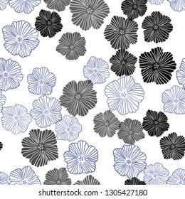 Dark BLUE vector seamless elegant template with flowers. Colorful illustration in doodle style with flowers. Design for textile, fabric, wallpapers.