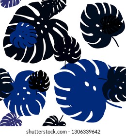 Dark BLUE vector seamless elegant pattern with leaves. leaves on blurred abstract background with gradient. Pattern for design of fabric, wallpapers.