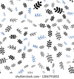 Dark BLUE vector seamless elegant pattern with leaves, branches. Abstract illustration with leaves, branches in doodles style. Texture for window blinds, curtains.