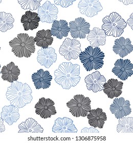 Dark BLUE vector seamless elegant wallpaper with flowers. Shining colored illustration with flowers. Design for wallpaper, fabric makers.