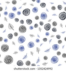 Dark BLUE vector seamless elegant pattern with leaves and flowers. Doodle illustration of leaves and flowers in Origami style. Design for wallpaper, fabric makers.