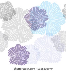 Dark BLUE vector seamless elegant template with flowers. Doodle illustration of flowers in Origami style. Pattern for trendy fabric, wallpapers.