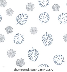 Dark BLUE vector seamless elegant template with flowers, leaves. Creative illustration in blurred style with leaves, flowers. Design for textile, fabric, wallpapers.