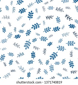 Dark BLUE vector seamless elegant wallpaper with leaves, branches. Abstract illustration with leaves, branches in doodles style. Template for business cards, websites.