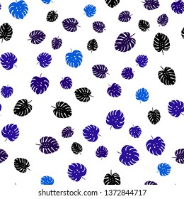 Dark BLUE vector seamless elegant background with leaves. New colorful illustration in doodle style with leaves. Template for business cards, websites.