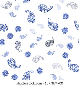 Dark BLUE vector seamless elegant wallpaper with leaves and flowers. Glitter abstract illustration with leaves and flowers. Design for textile, fabric, wallpapers.