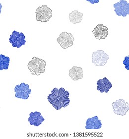Dark BLUE vector seamless elegant wallpaper with flowers. Abstract illustration with flowers in doodles style. Texture for window blinds, curtains.