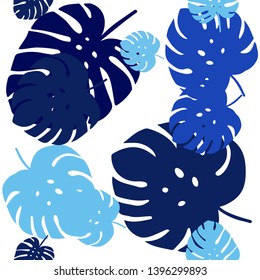 Dark BLUE vector seamless elegant template with leaves. Doodle illustration of leaves in Origami style with gradient. Pattern for trendy fabric, wallpapers.