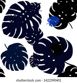 Dark BLUE vector seamless elegant background with leaves. Doodle illustration of leaves in Origami style with gradient. Template for business cards, websites.