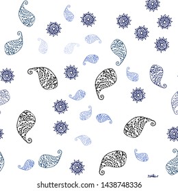 Dark BLUE vector seamless elegant background with leaves and flowers. Colorful illustration in doodle style with leaves, flowers. Design for wallpaper, fabric makers.