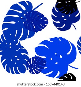 Dark BLUE vector seamless elegant template with leaves. Shining colored illustration with leaves in doodle style. Pattern for trendy fabric, wallpapers.