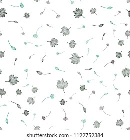 Dark BLUE vector seamless hand painted texture. Sketchy doodles with leaves on white background. New template for your brand book.