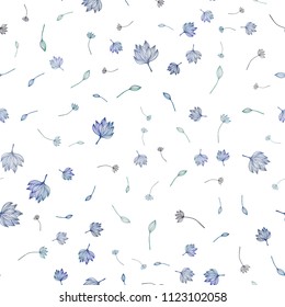 Dark BLUE vector seamless hand painted background. Creative illustration in blurred style with leaves. New template for your brand book.