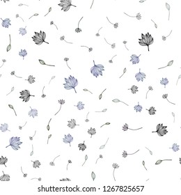 Dark BLUE vector seamless hand painted backdrop. Doodle illustration of leaves in Origami style with gradient. Pattern for heads of websites and designs.