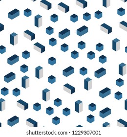 Dark BLUE vector seamless, isometric backdrop with rhombus. Abstract gradient illustration with rectangles. Pattern for design of fabric, wallpapers.
