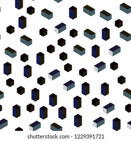 Dark BLUE vector seamless, isometric backdrop with rhombus. Rectangles on abstract background with colorful gradient. Design for textile, fabric, wallpapers.