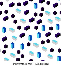 Dark BLUE vector seamless, isometric pattern in square style. Beautiful illustration with rectangles and squares. Template for business cards, websites.